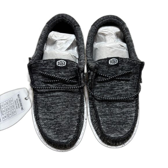 Hey Dude NWT Wally Youth Sport Knit Black and Grey Kids Slip On Shoes Kids 13 - Picture 5 of 10
